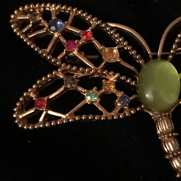 Vintage Goldtone Multi Gem Dragonfly Brooch - Picture 2 of 6